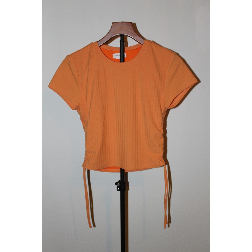 Lovers and Friends Orange Ribbed Cinched Side Drawstring Top Size M Lined